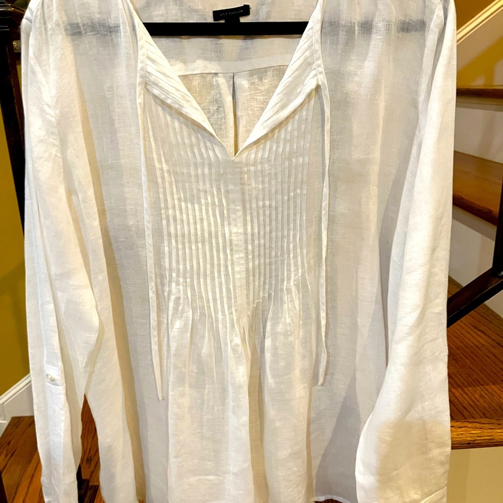 Ann Taylor white linen top , size XL